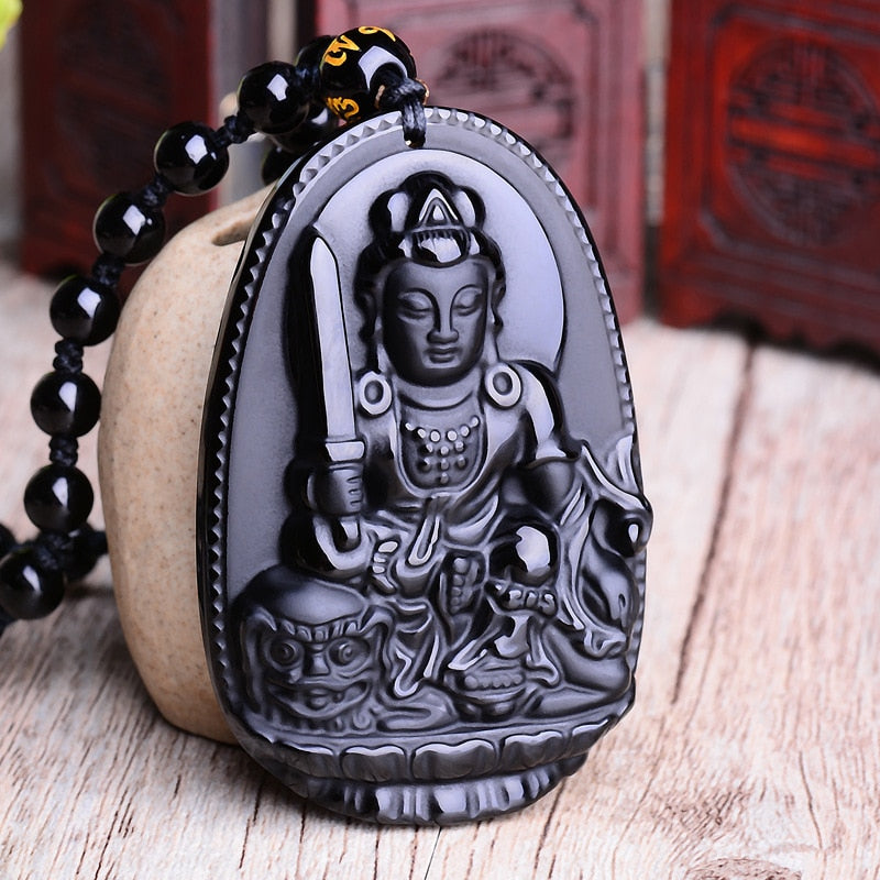 Amitabha Pendant Necklace Black Obsidian Carved Buddha Lucky Amulet Necklaces For Women Men Jewelry Gifts Jewelry - Charlie Dolly