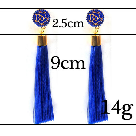 Silk Rose Flower Crystal Long Tassel Earrings Jewelry