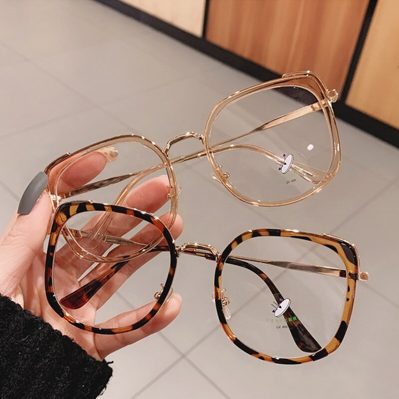 SO&EI Fashion Oversized Square Women Glasses Frame Vintage Clear Anti-Blu-Ray Eyewear Men Optical Pink Frame Computer Goggle - Charlie Dolly