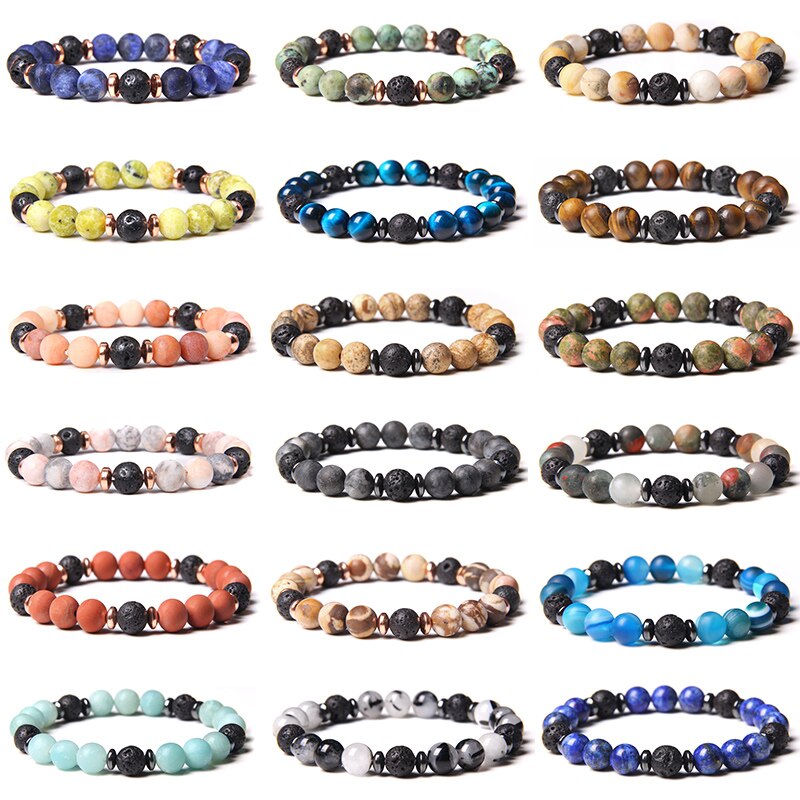 Natural Pink Zebra Stone Beads Bracelet 8mm Lava Volcanic Beaded Charm Bracelet Yoga Jewelry for Women Men Friendship Bracelet - Charlie Dolly