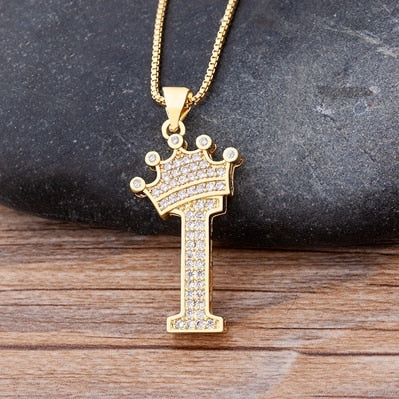 Nidin  Luxury Copper Zircon A-Z Crown Alphabet Pendant Chain Necklace Hip-Hop Style Fashion Woman Man Initial Name Jewelry - Charlie Dolly