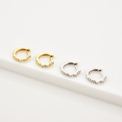 ANDYWEN 100% 925 Sterling Silver Gold 8mm Piercing Hoops Huggies Women One Zircon Luxury 2020 Rock Punk Fashion Jewelry Gift