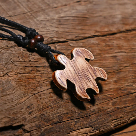 Sea Turtle Bone Pendant Wax Cord Necklace Jewelry