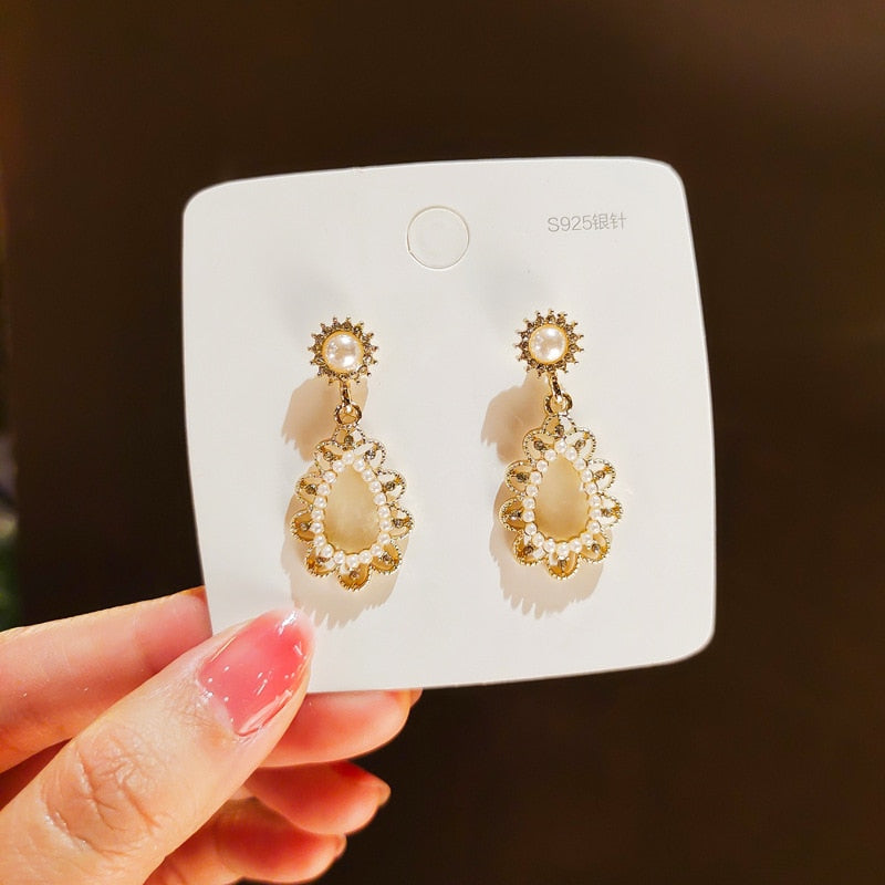 Pearl Rhinestone Bear Love Earrings Female Exquisite Small Earrings Korea Simple Cute Earrings Female Party Beautiful Jewelry - Charlie Dolly