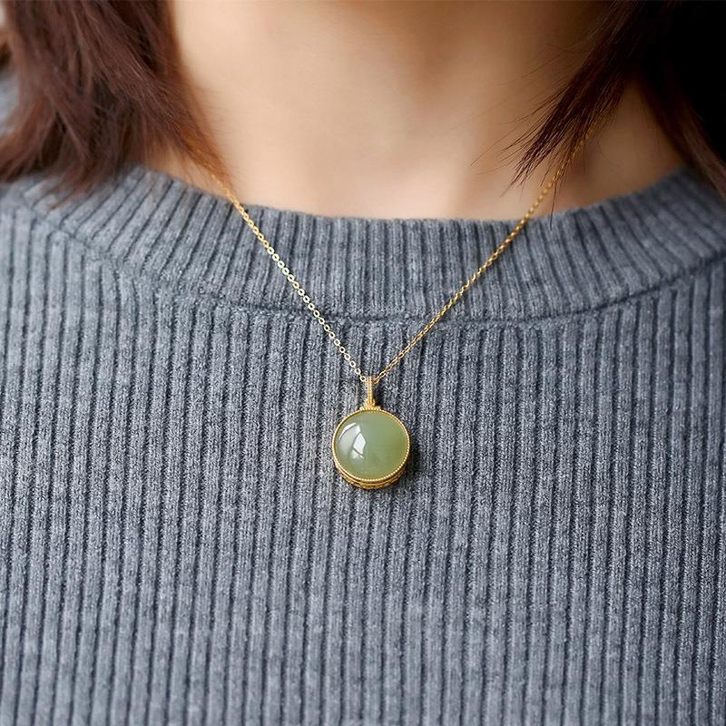Original design  natural Hetian jade round hollow openable necklace pendant temperament exquisite charm ladies jewelry - Charlie Dolly