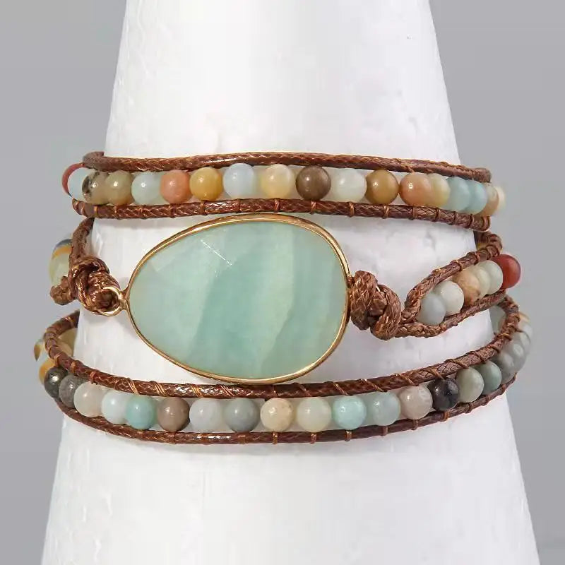 Fashion Beaded Boho Bracelet Jewelry Handmade Natural Stones Charm 3 Strands Wrap Bracelets