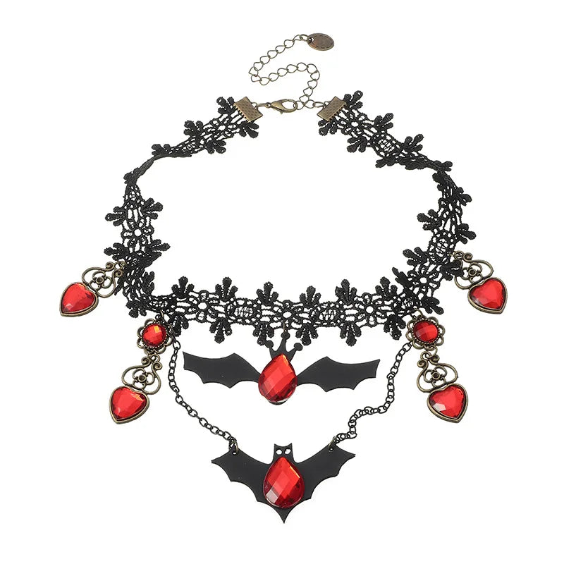 Gothic Jewelry Red Bat Halloween Necklace Lace Choker Necklace for Women Nightmare Before Christmas Black Layered Necklace 2023 - Charlie Dolly