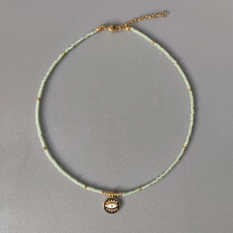 Hand-Made Exquisite Natural Stone Beaded Necklace Charm Eye Pattern Accessory Pendant Women Retro Fashion Neck Jewelry Колье - Charlie Dolly