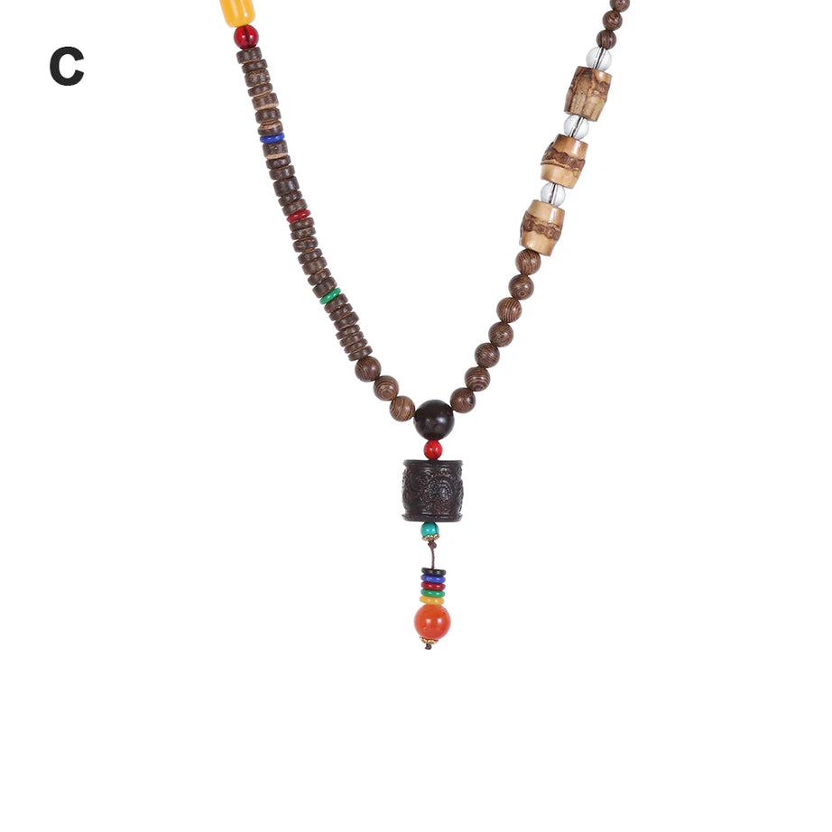 Nepal Wood Bead Pendant Long Necklace Jewelry