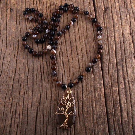 RH Fashion Bohemian Jewelry Stripe Natural Onyx Stones Knotted With Semi Precious Pendant Women Boho Necklace Gift Wholesale - Charlie Dolly