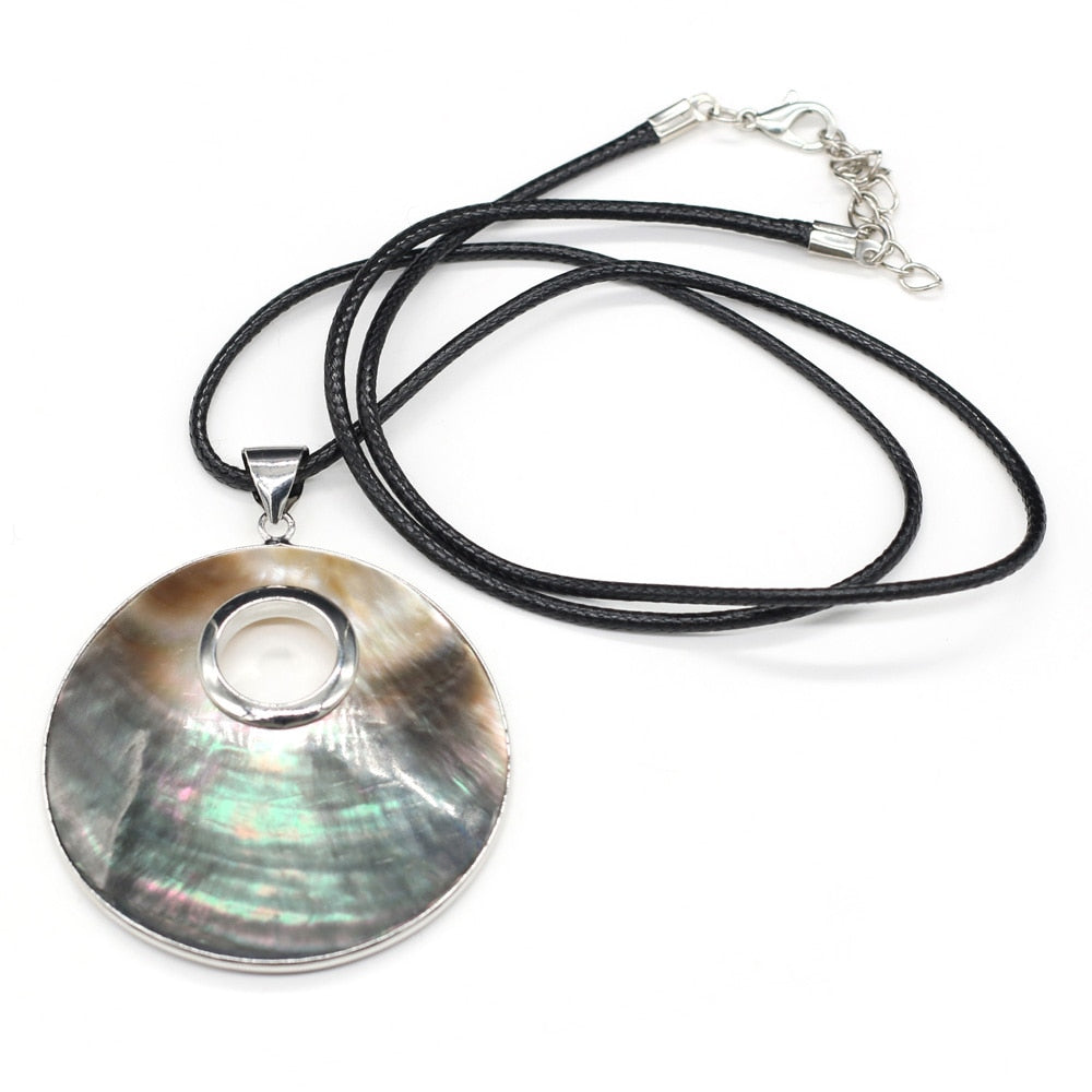 Natural Shell Necklace With Round Pendant Leather Cord 2MM Charms For Elegant Women Love Romantic Gift - Charlie Dolly