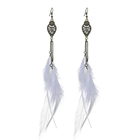 Feather Rhinestone Chain Tassel Long Earrings Jewelry