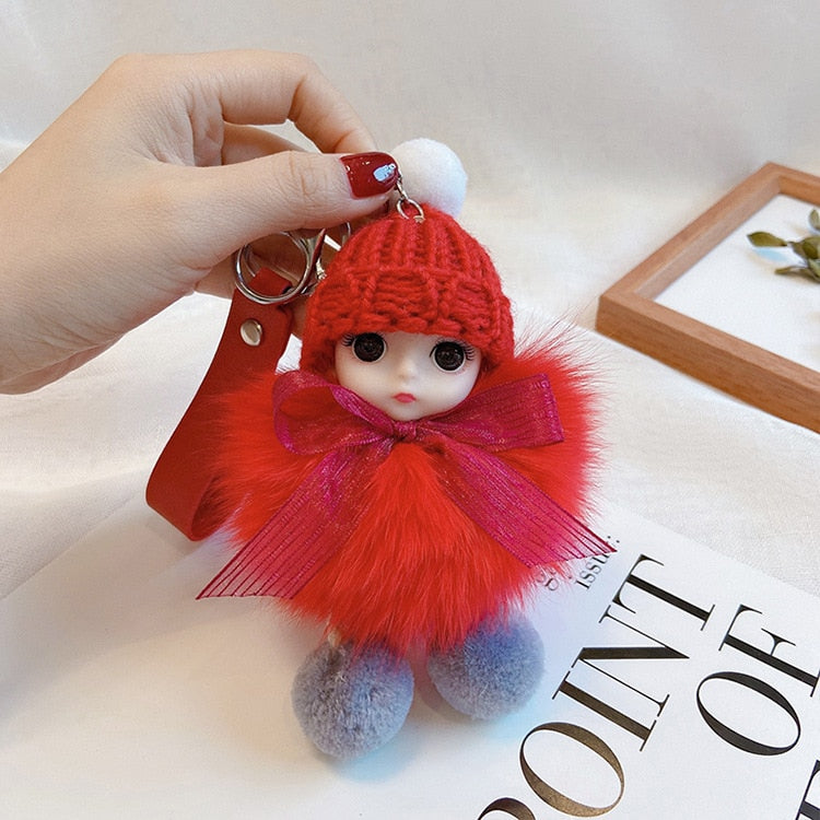 Pompom Sleeping Baby Keychain Cute Fluffy Plush Doll Keychains Women Girl Bags Keyrings Cars Key Ring  Gift Charming  Decoration - Charlie Dolly