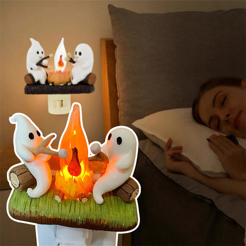 2024 Ghost Campfire Flickering Nightlight Halloween Ghost spooky Night Light Decor Cute Little Ghost Twinkle Lights - Charlie Dolly