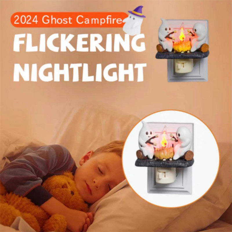 2024 Ghost Campfire Flickering Nightlight Halloween Ghost spooky Night Light Decor Cute Little Ghost Twinkle Lights - Charlie Dolly