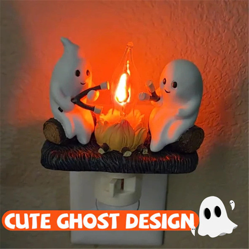 2024 Ghost Campfire Flickering Nightlight Halloween Ghost spooky Night Light Decor Cute Little Ghost Twinkle Lights - Charlie Dolly
