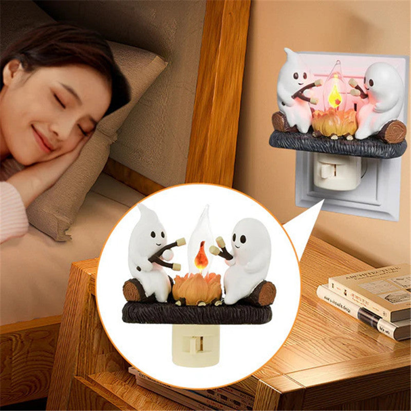 2024 Ghost Campfire Flickering Nightlight Halloween Ghost spooky Night Light Decor Cute Little Ghost Twinkle Lights - Charlie Dolly