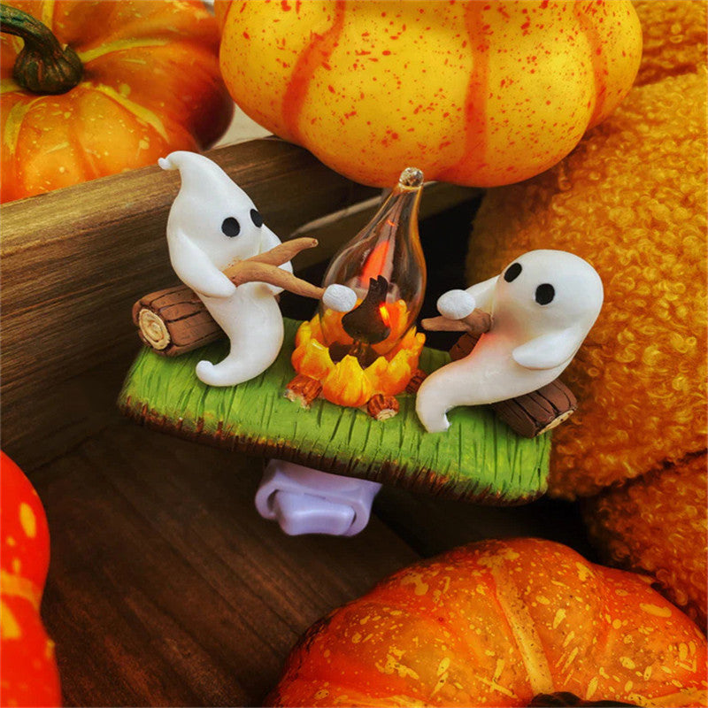 2024 Ghost Campfire Flickering Nightlight Halloween Ghost spooky Night Light Decor Cute Little Ghost Twinkle Lights - Charlie Dolly