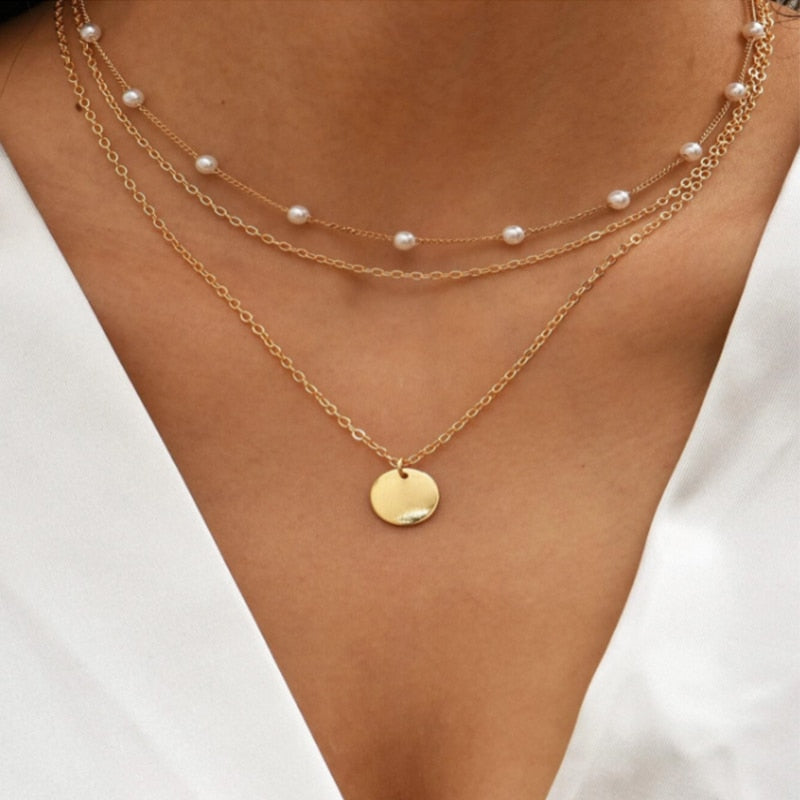 Crystal Zircon Heart Star Charm Layered Pendant Necklace Set for Women Charms Fashion Square Rhinestone Female Vintage Jewelry - Charlie Dolly
