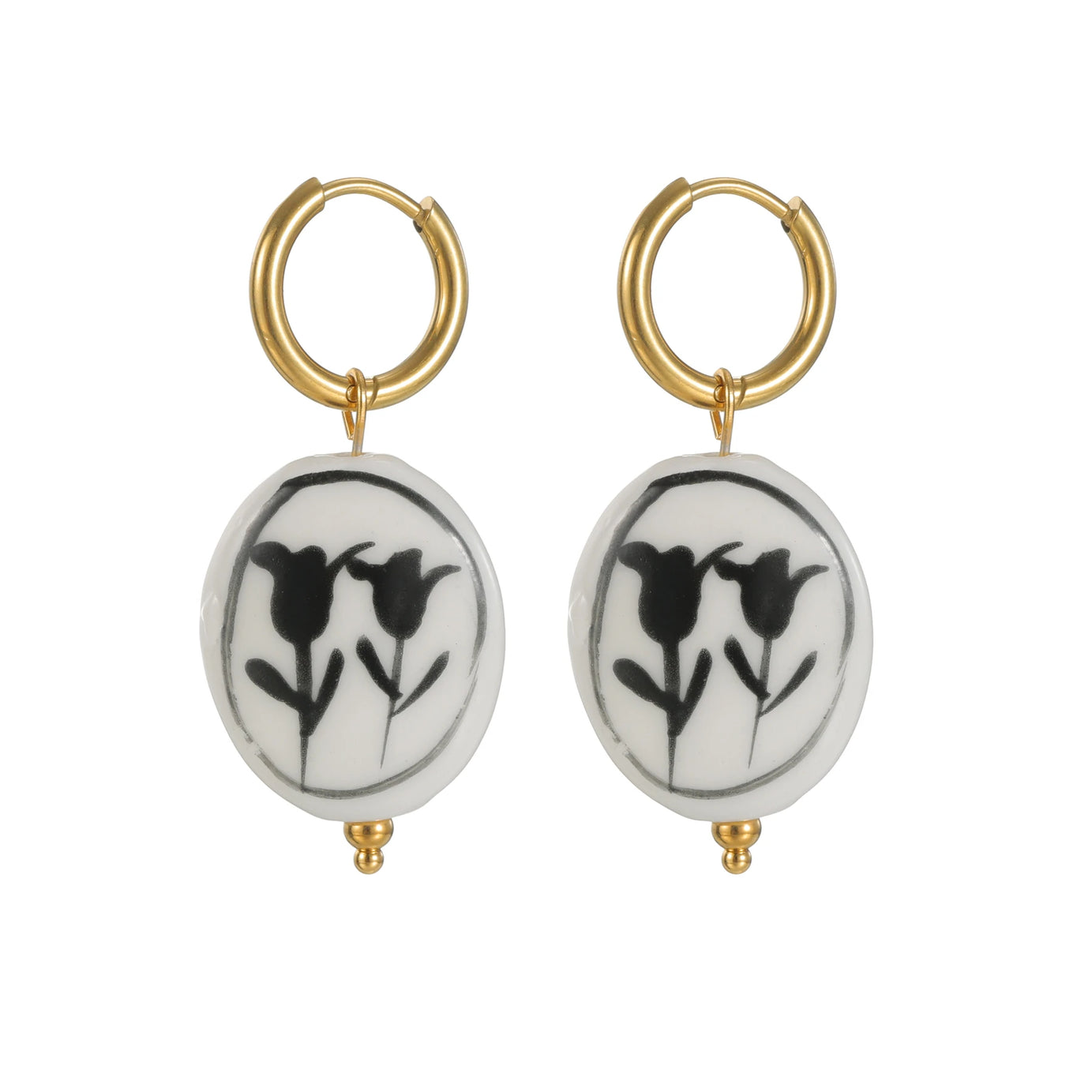Ceramic Fish Flower Hoop Earrings Jewelry