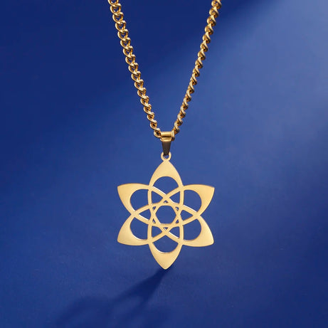 Chakra Lotus & Star of David Amulet Necklace, Hebrew Sacred Protection Talisman