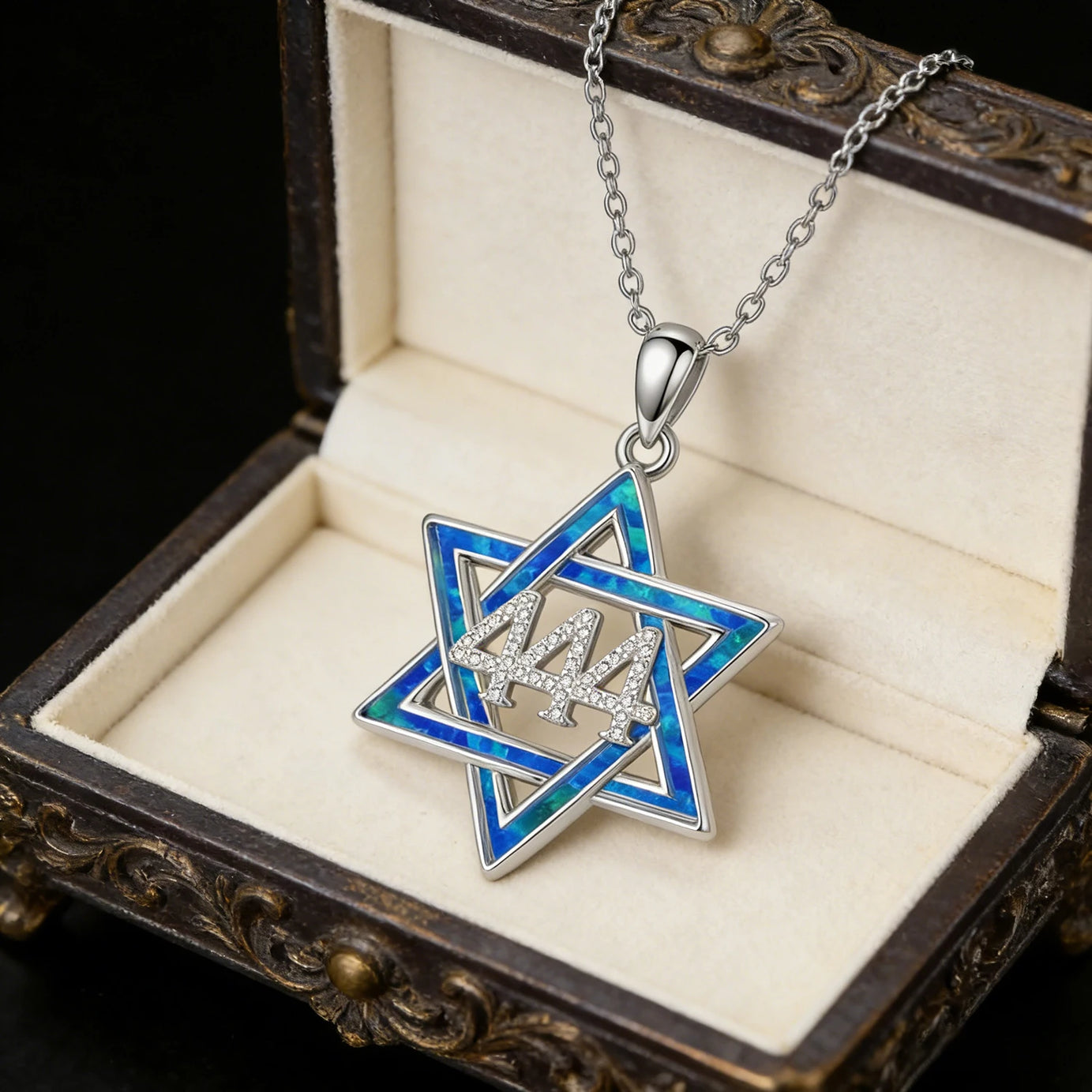 444 Angel Number & Star of David Opal Faith Necklace, Sacred Protection Talisman