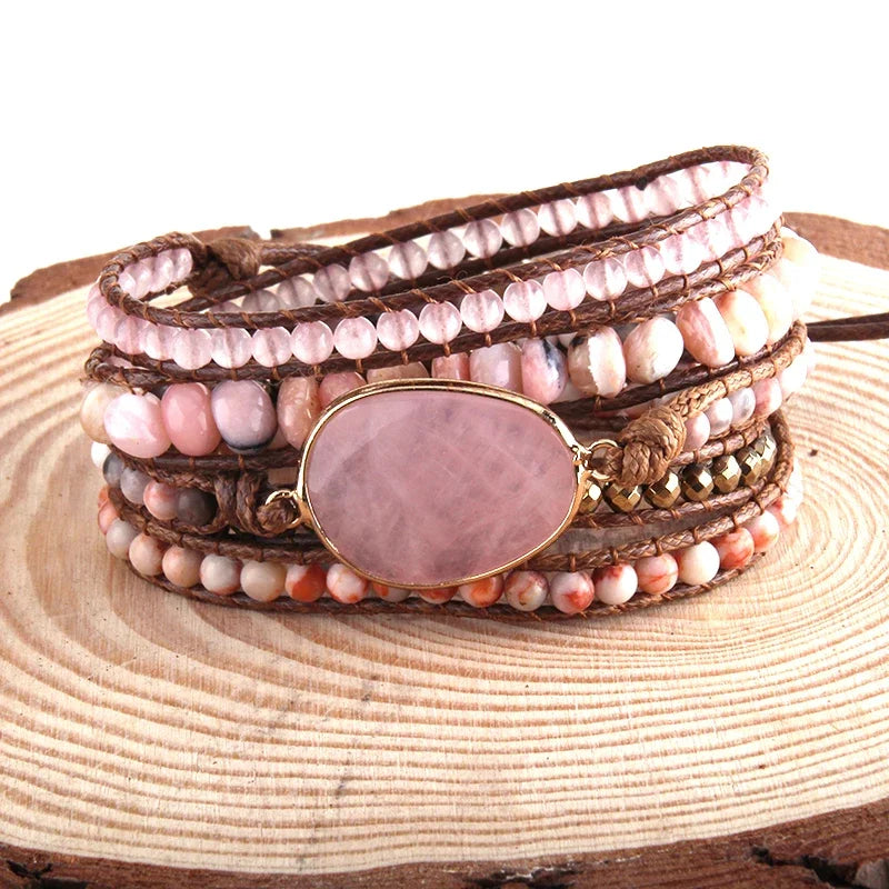 Fashion Handma Bohemian Jewelry Boho Bracelet Mixed Natural Stones Charm 5 Strands Wrap Bracelets Gift for Women girls