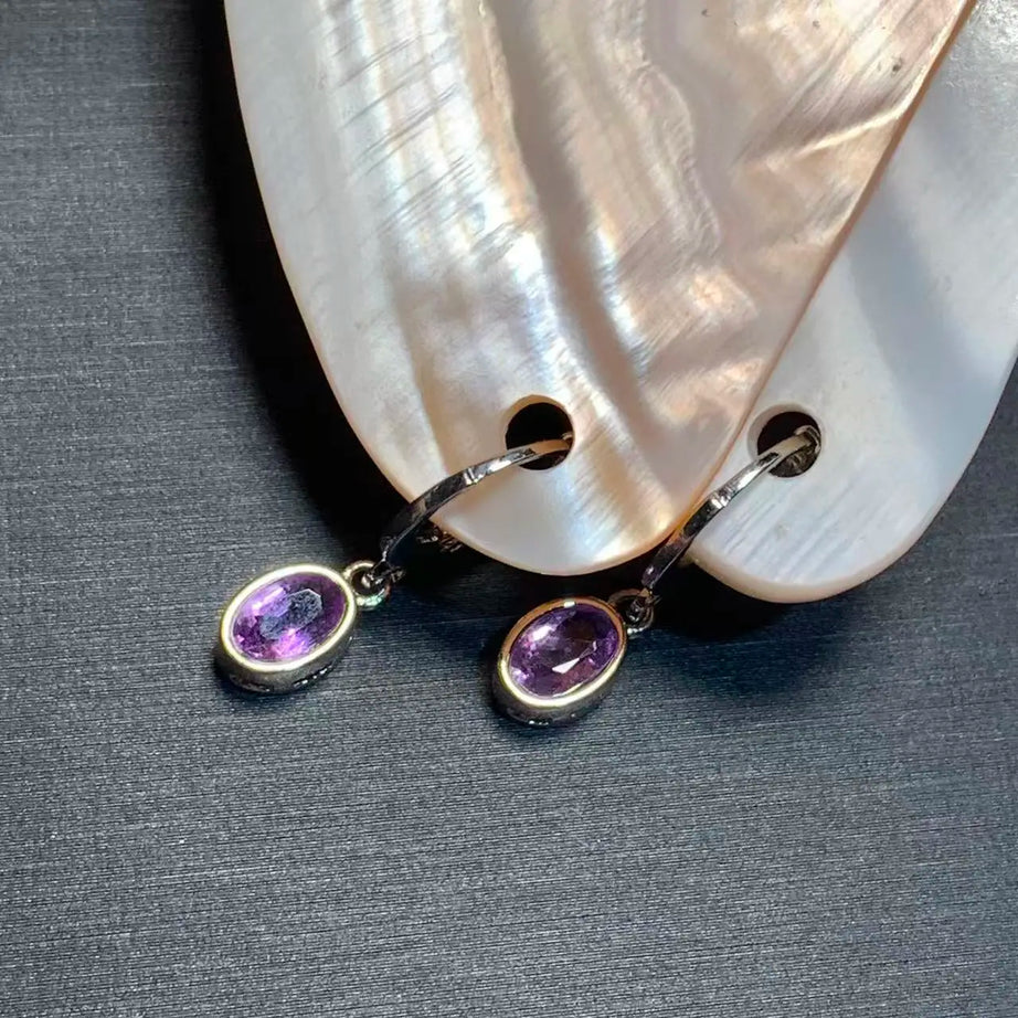 Vintage Amethyst Hoop Earrings, Handmade 14K Gold-Plated Gemstone Jewelry