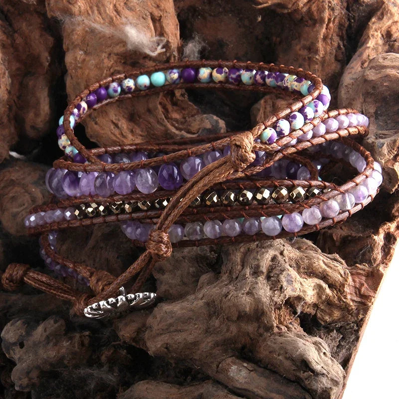 Fashion Handma Bohemian Jewelry Boho Bracelet Mixed Natural Stones Charm 5 Strands Wrap Bracelets Gift for Women girls