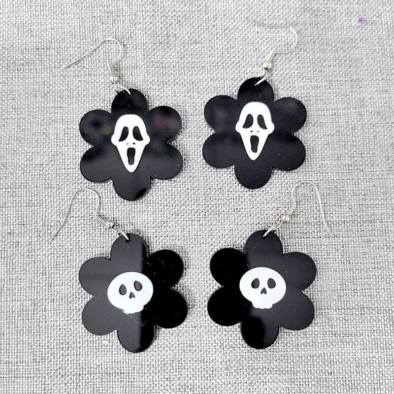 2024 New Skeleton Pumpkins Halloween Earrings Women Hallowmas Costume Cosplay Skull Heart Axe Black Bat Acrylic Drop Earring - Charlie Dolly