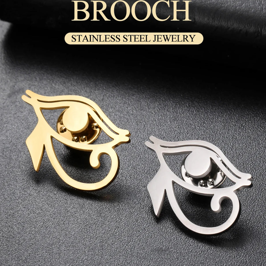 Eye of Horus Brooch Pin, Ancient Egyptian Protection Amulet Stainless Steel