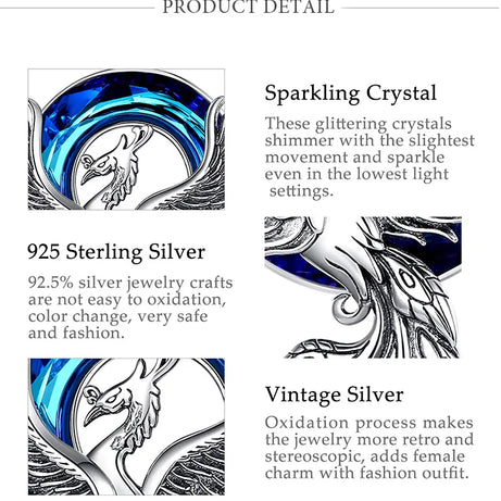 Phoenix Amulet Necklace with Austrian Crystal, S925 Sterling Silver