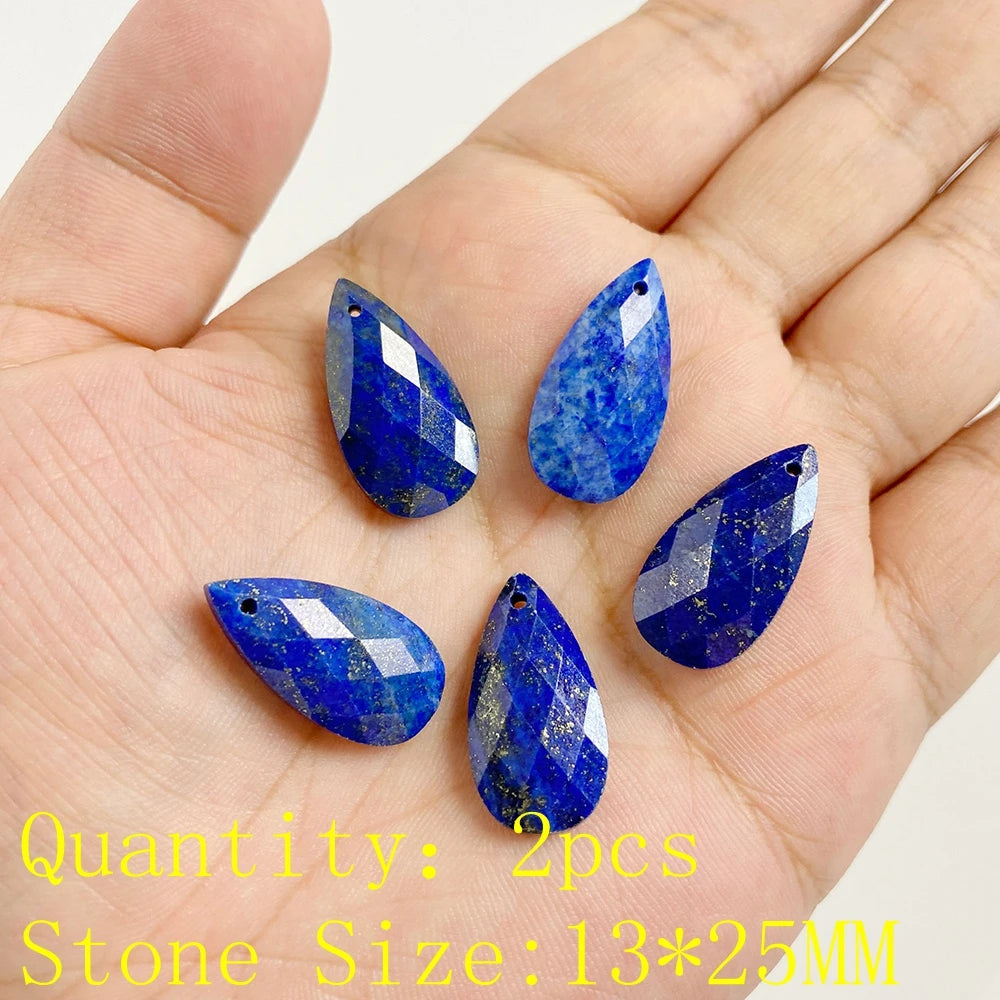 Natural Lapis Lazuli Stone Pendant Charm Waterdrop Square Round Heart Shape Accessory For Making Bracelet Necklace Earring 2pcs