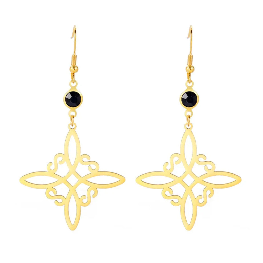 Triple Moon, Rune & Pentagram Hoop Earrings, Stainless Steel Witchy Amulet