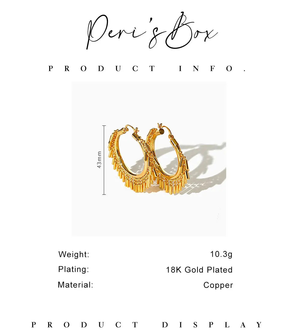 Peri'sbox Boho Gold Silver Plated Beads and Bar Tassel Hoop Earrings for Lady Statement Tube Huggie Earring with Dangling Charms