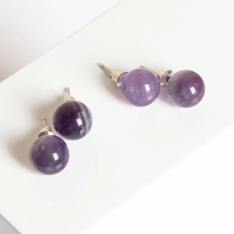 Natural Stone Agate Quartz Lapis Lazuli Tiger Eye Round Bead Stud Earrings Women Fashion Simple Stainless Steel Crystal Ear Stud - Charlie Dolly