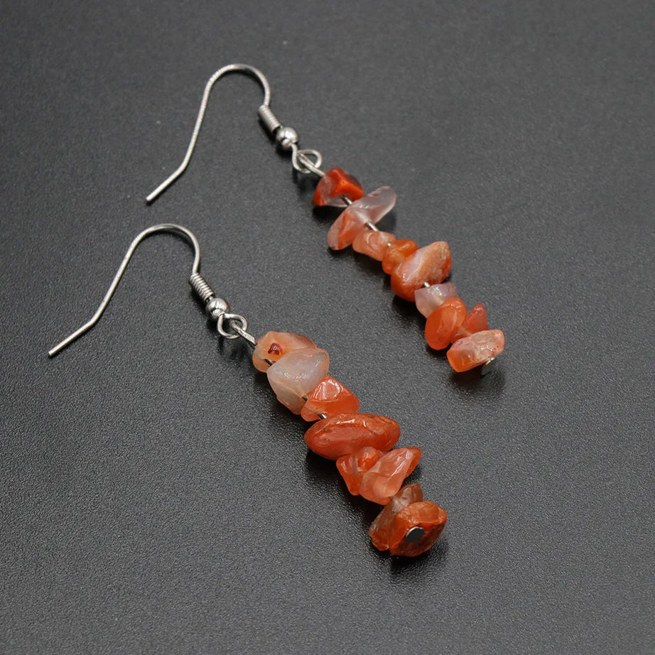 Chip Natural Stone Crystal Earrings Raw Gemstone Amethyst Lapis Lazuli Tiger's Eye Rose Quartz Chakra Earring - Charlie Dolly
