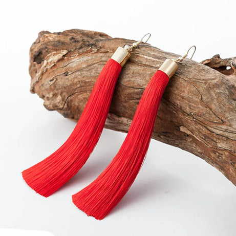 Silk Rose Flower Crystal Long Tassel Earrings Jewelry