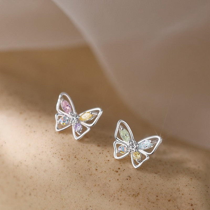 Delicate Cute Zircon Moon Tassel Butterfly Stud Earrings For Women Korean New Fashion Asymmetric Earrings Girls Party Jewelry - Charlie Dolly