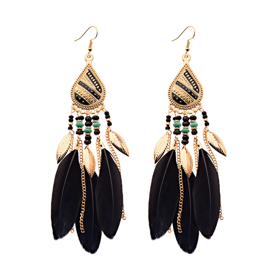 Dream Catcher Feather Leaf Tassel Earrings Jewelry