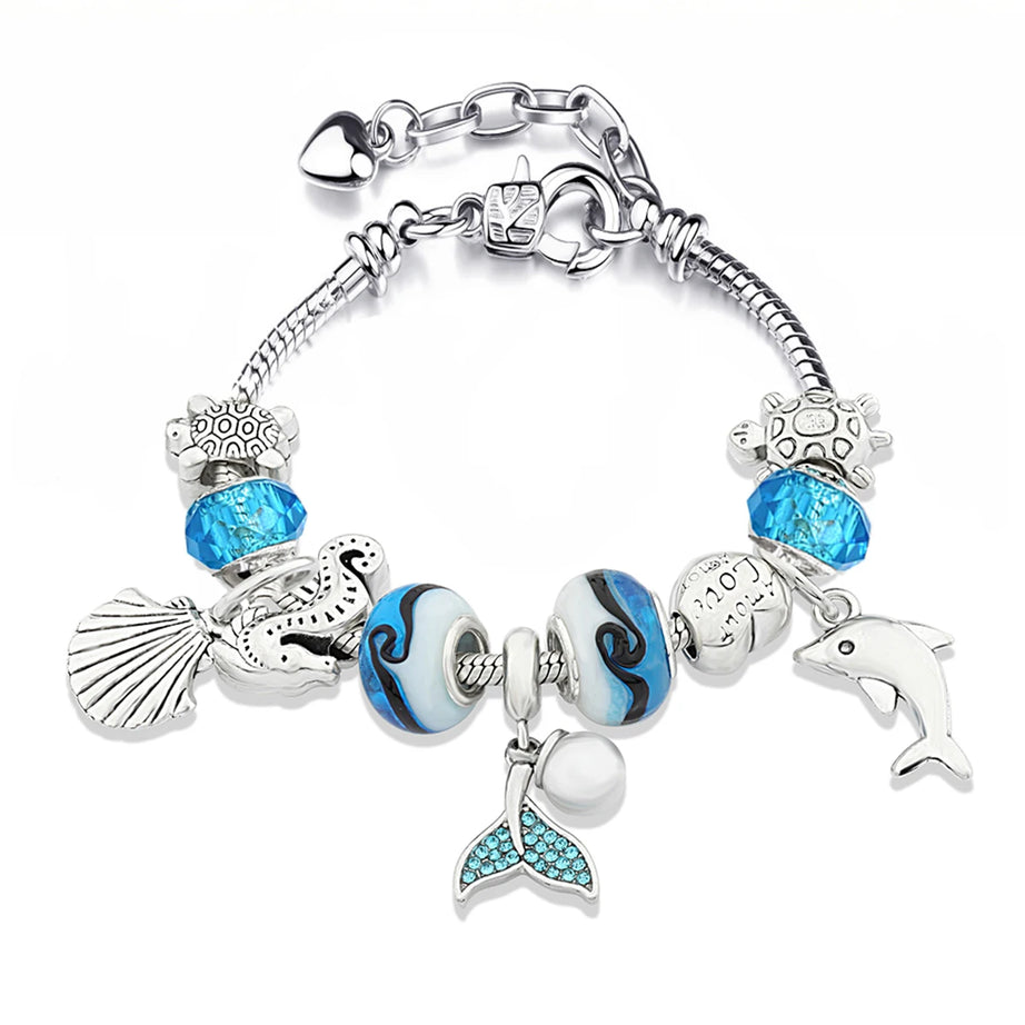 Dolphin Starfish and Shell Enamel Charm Bracelet