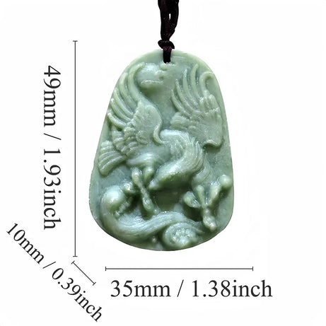 Dark Green Jade Dragon Fox & Owl Pendant Necklace, Carved Amulet Zodiac Talisman