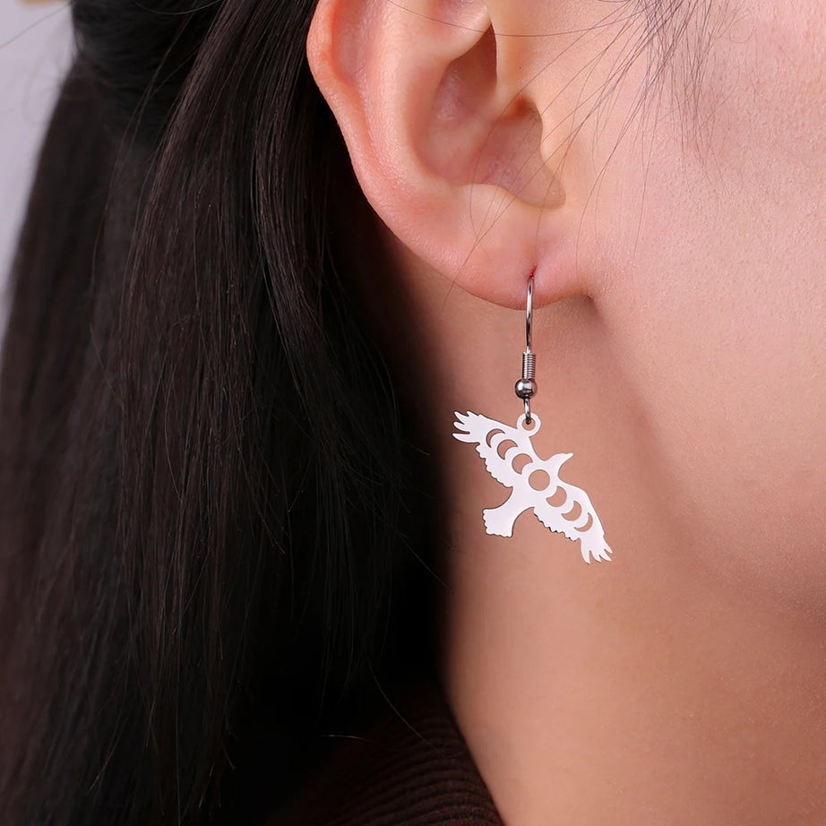 Raven & Moon Phase Jewelry Set, Necklace Earrings Ring Witchy Trio