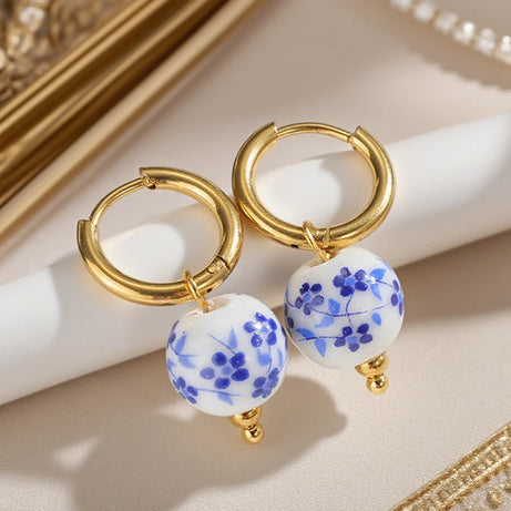 Ceramic Fish Flower Hoop Earrings Jewelry