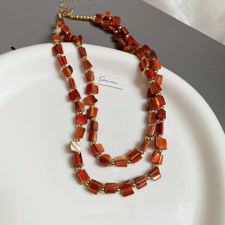 بوهو طبقة مزدوجة قذيفة قلادة طويلة للنساء Vintage الخرز غير النظامية قلادة الإناث الصيف عطلة مجوهرات هدايا العيد