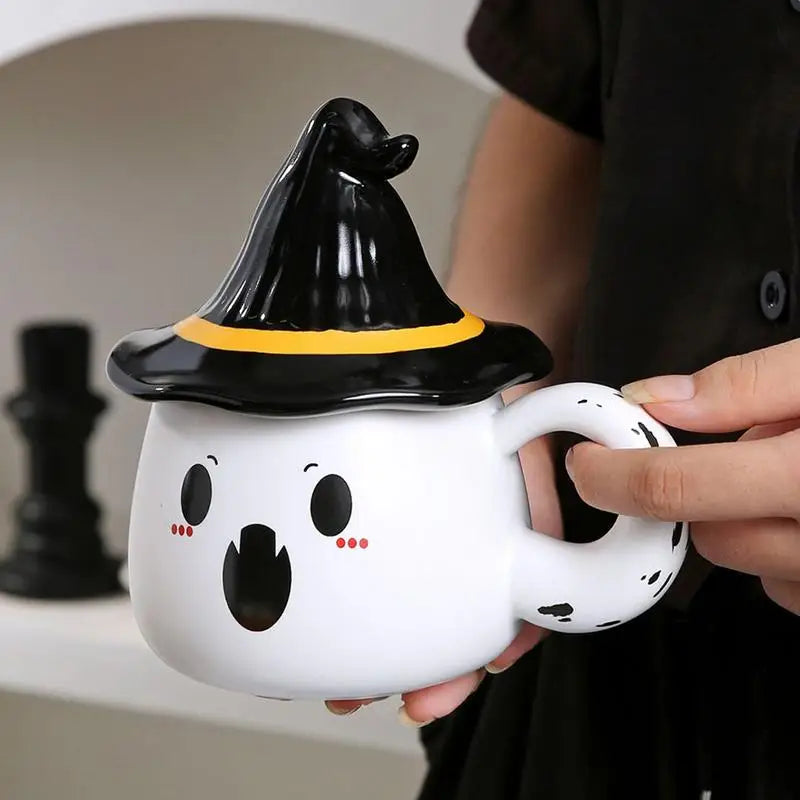 Halloween Ceramic Cup Ghost Mug Creative Cute Couple Mug Gift Afternoon Tea Breakfast Milk Cup Home Office Drinking cup With Lid - Charlie Dolly