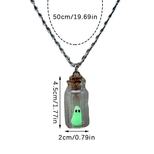 Ghost Necklace,The Adopt A Ghost Necklace,Glow-In-The-Dark Halloween Necklace,Tiny Ghost In A Bottle Pendant Necklace