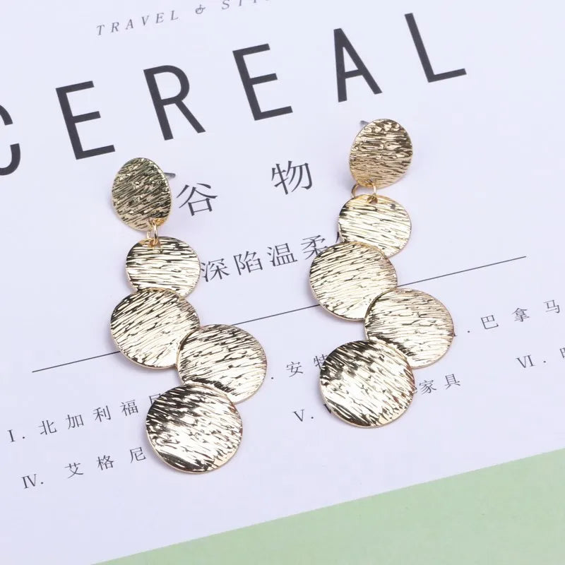 European Exaggerated Irregular Uneven Drop Earrings for Female Disc Multi-layer Ladies  Round Long Earrings Boho Ear Jewelry