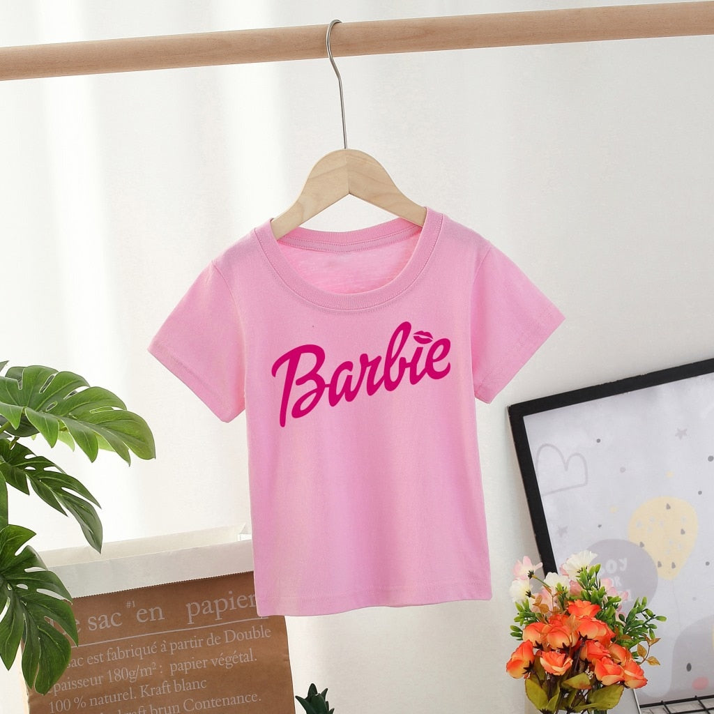 Kawaii Barbie Children T-Shirt Anime Cartoon 1-10Years Kids Boys Girls Cotton Short Sleeves Breathable Summer Fashion Tees Tops