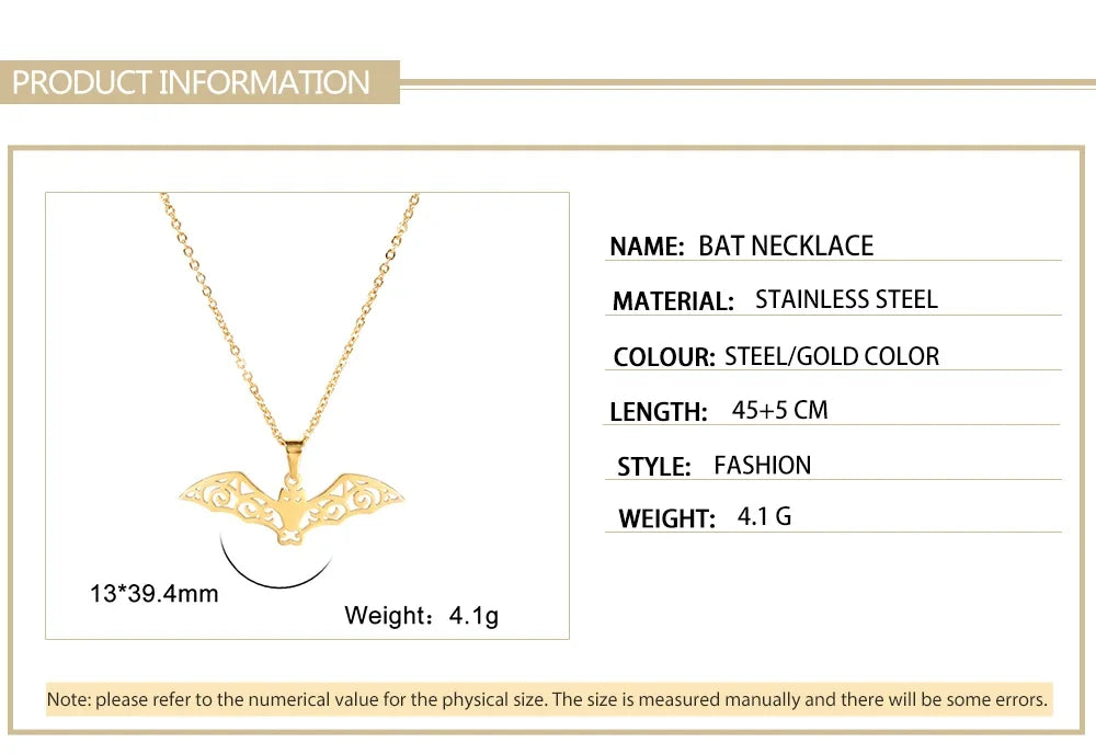 Skyrim Hollow Pattern Bat Stainless Steel Necklace for Women's Fashion Retro Punk Gothic Halloween Animal Hip Hop Jewelry Gift - Charlie Dolly